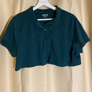 Forest Green Shirt Cropped Polo Top